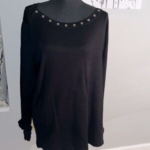 NWT Calvin Klein black sweater with gold tone grommets on the scoop neckline